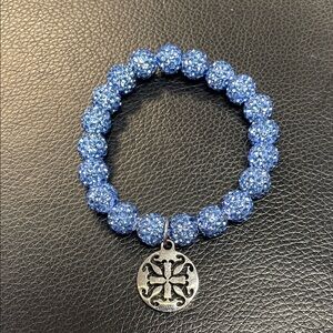 Rustic Cuff Blue Beaded Bracelet with Silver Charm